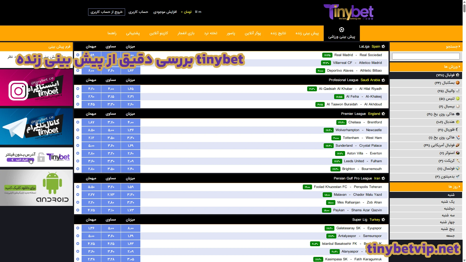 بررسی دقیق از پیش بینی زنده tinybet
